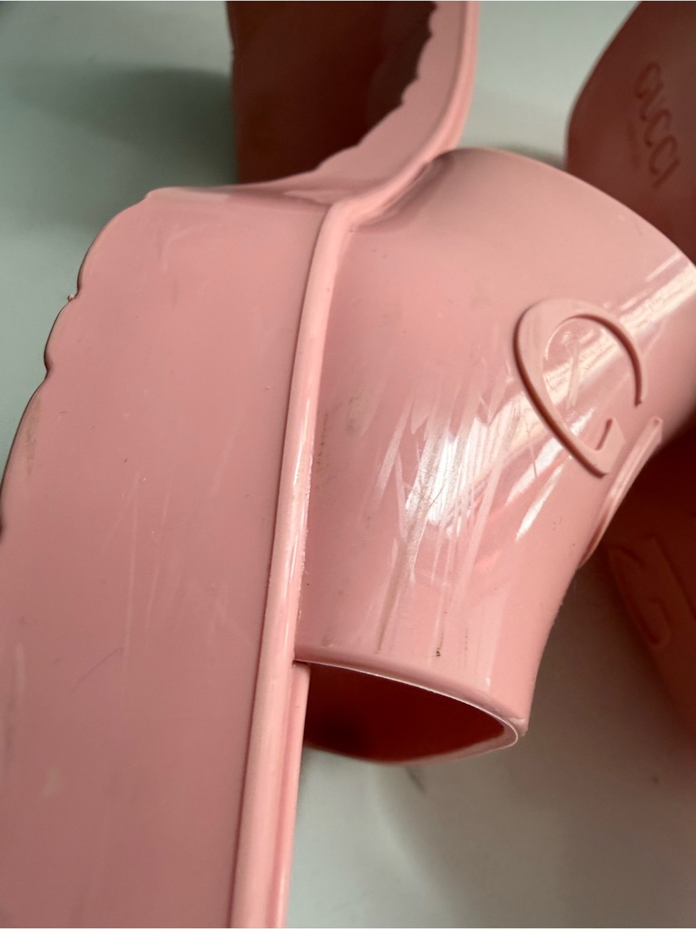 Gucci Rubber size 7 Pink Platform Slide Sandals with Embossed Logo Strap - Picture 10 of 15